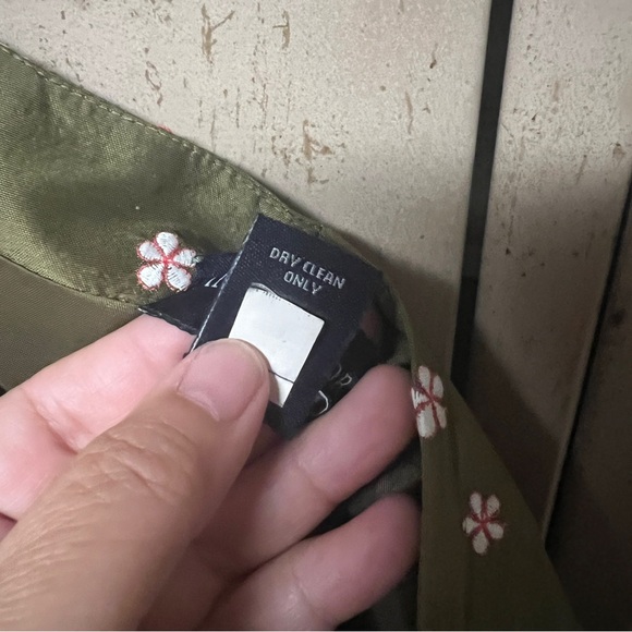 Ann Taylor Crop Pants womens 12P embroidered Flowers Green Side Zip flat front - Picture 8 of 9